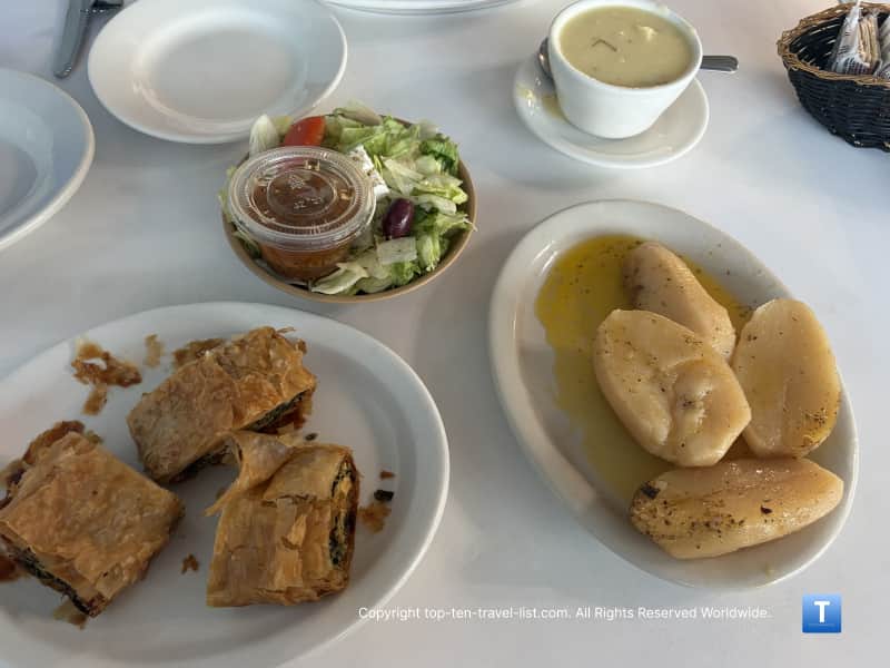 Spanakopita and side Greek salad at Jim & Jennie's Greek Village in Omaha