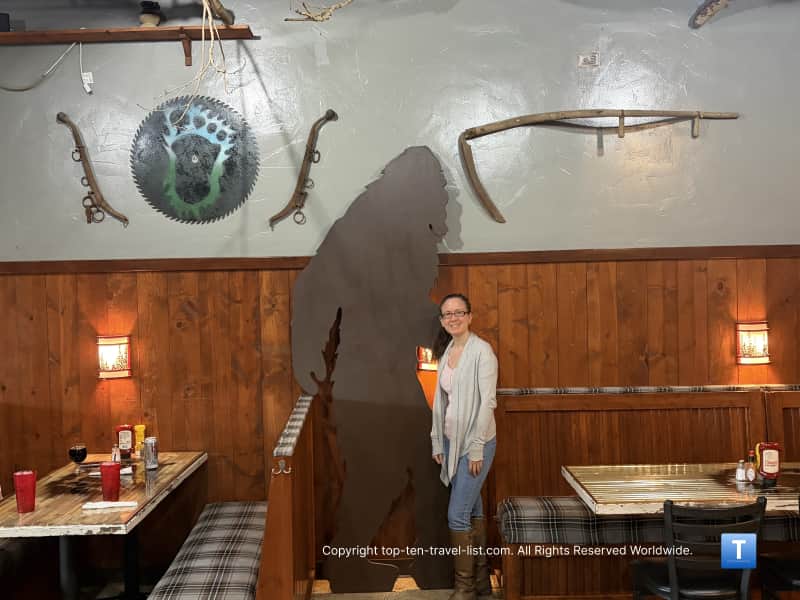 Bigfoot cutout at Sasquatch Jacks in Waverly, Iowa