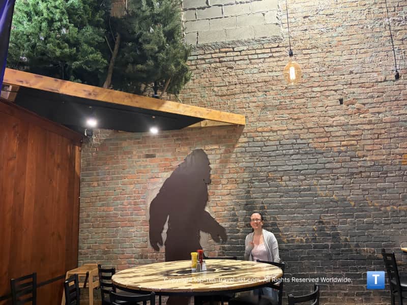 Bigfoot cutout at Sasquatch Jacks in Waverly, Iowa