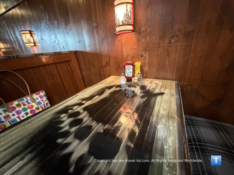 Bigfoot print on the table at Sasquatch Jacks in Waverly, Iowa