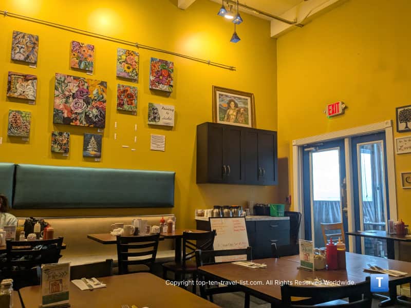 Colorful artwork at Grumpy's cafe in Tremont, Ohio