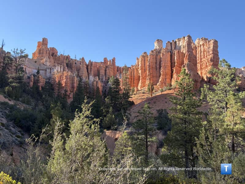 Colorful hoodoos along the Mossy Cave trail at Bryce Canyon National Park