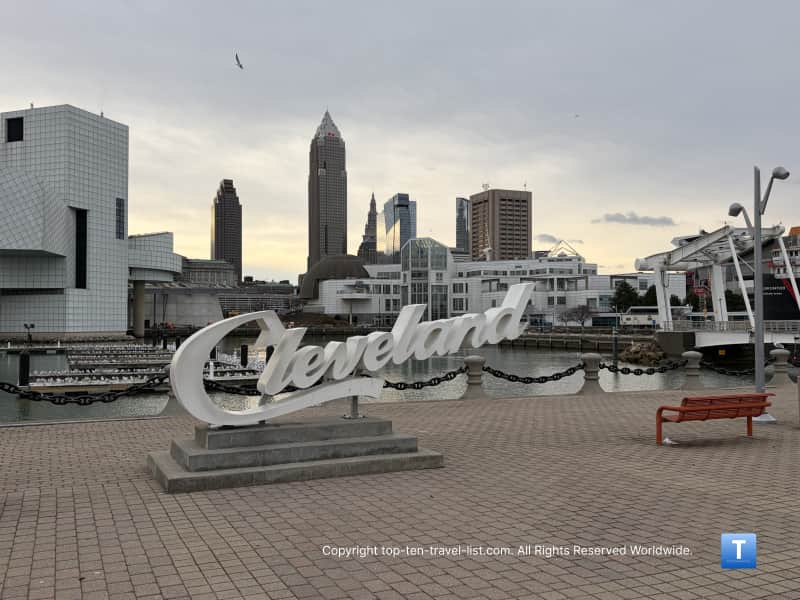 North Coast harbor Cleveland script sign
