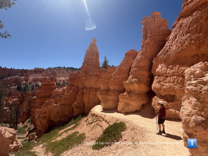 HIking by hoodoos on the Queen's Garden trail at Bryce Canyon National Park