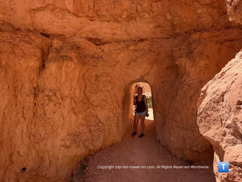 Tunnel carved into the hoodoo at Bryce Canyon National Park
