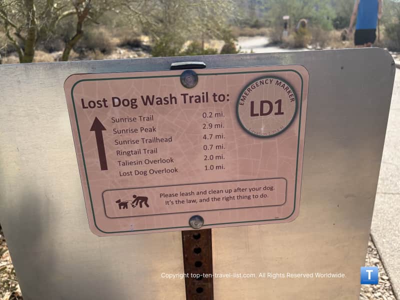 Lost Dog wash trail sign in Scottsdale