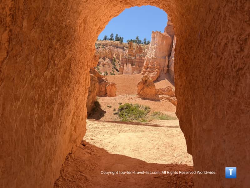 Cool view from a man made tunnel at Bryce Canyon National Park