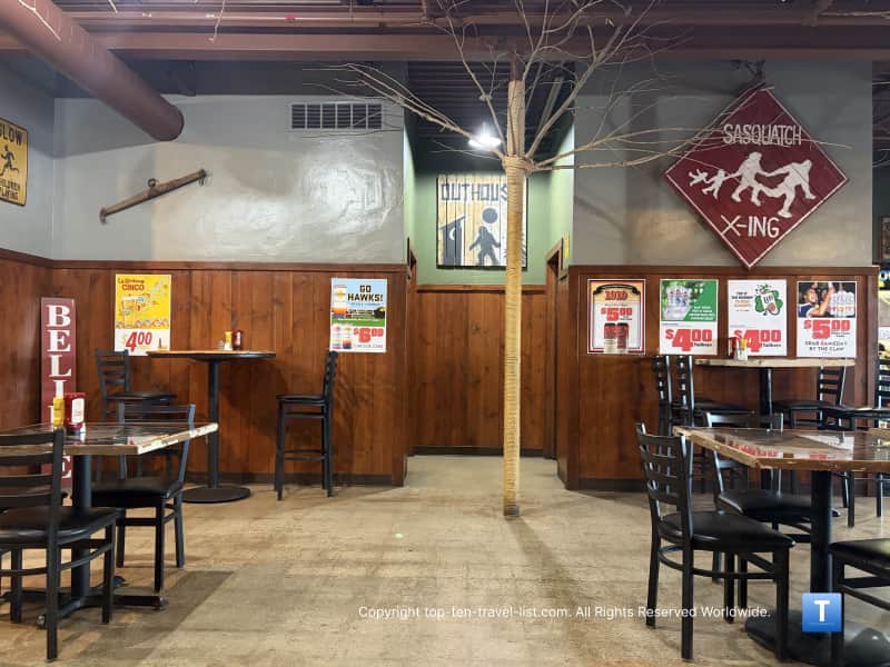 Sasquatch woodsy decor at Sasquatch Jacks in Waverly, Iowa