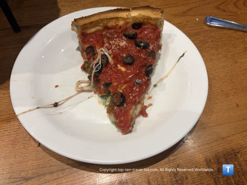 Thick slice of veggie deep dish at Giordano's in Oakbrook Terrace, IL