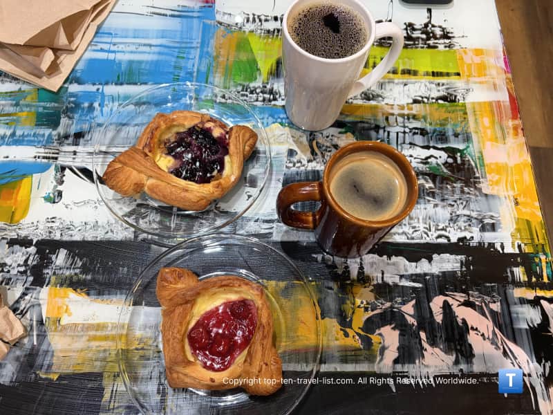 Blueberry and cherry danish at Late for the Train