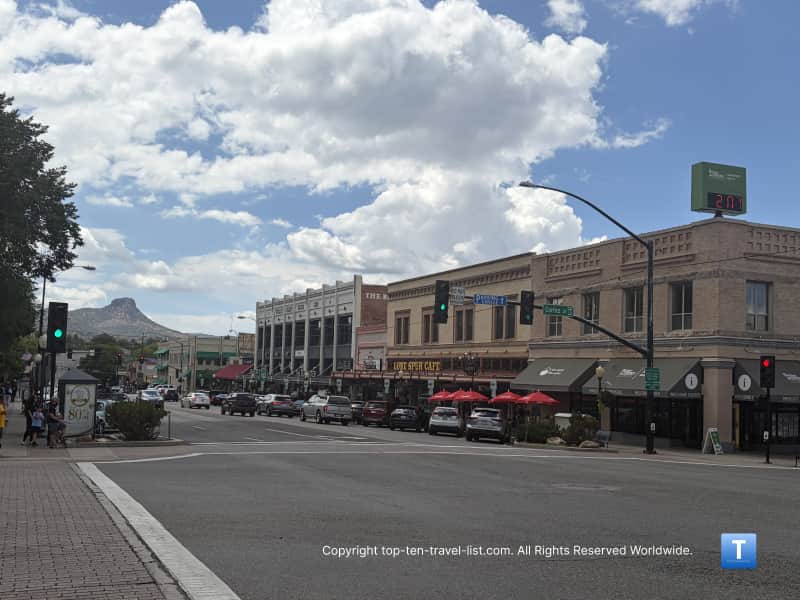 Downtown Prescott with mountain view in the background