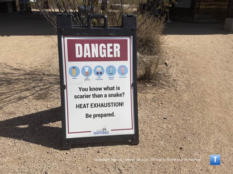 Heat warning sign at the McDowell Sonoran Preserve in Scottsdale