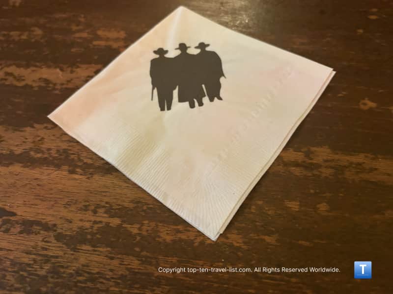 Outlaw themed napkins at The Palace Saloon in Prescott, Arizona