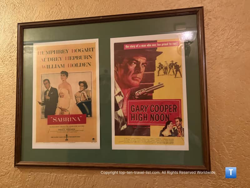 Classic movie posters in the hallway of the Monte Vista hotel