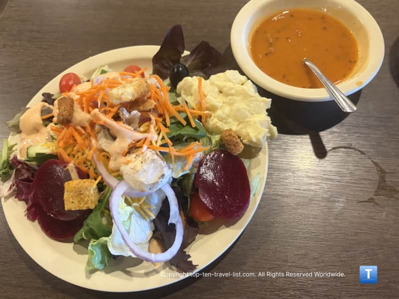 Tomato basil soup and salad at Ruby's Cowboy Buffet