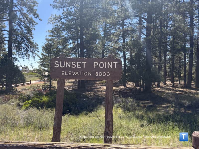 Sunset Point sign at Bryce Canyon National Park