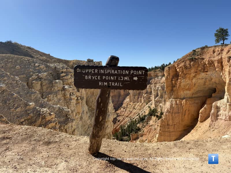 Upper Inspiration Point sign at Bryce Canyon National Park