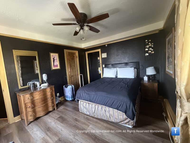 Black walls in Room 409 at the Monte Vista in Flagstaff